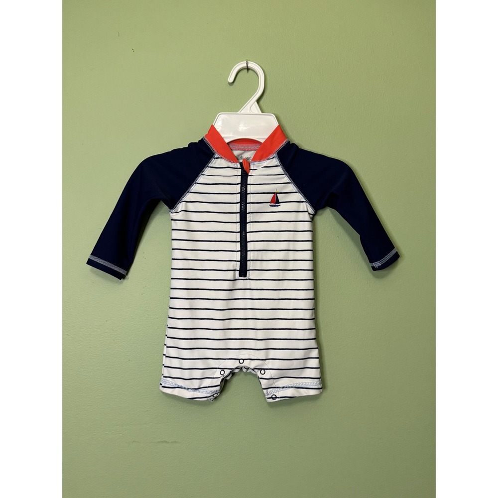 Little Me Baby Boys Nautical Sailboat Rash Guard Swimsuit Navy White 12M Beach